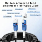 200M/656FT LC to LC Armored Outdoor Fiber Optic Cable, Single Mode Duplex 9/125μm SMF Fiber Patch Cord, OS1/OS2 Compatible, Black LSZH Jacket, Uniboot Jumper for FTTH, Data Center, Long-Distance Use