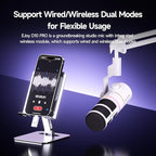 EJoy D10 PRO(A) USB Wireless Gaming Microphone – Boom Arm Mic with Wired/Wireless Modes, XLR/USB-C, Real-Time Monitoring, 45H Battery, RGB Dynamic Mic for Gaming, Streaming, Podcast, Recording (White)