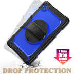 SEYMAC stock Case for Samsung Galaxy Tab A9 8.7'', Full-Body Drop Protection Case with Screen Protector Pencil Holder [360° Rotating Hand Strap] &Stand, Blue+Black