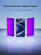 Compatible for iPhone 16 Pro Privacy Screen Protector Tempered Glass 6.3 Inch, Purple Gradient Anti Spy Anti Blue Light HD Easy Installation