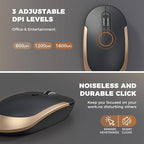 Wireless Keyboard and Mouse, Vssoplor 2.4GHz Rechargeable Compact Quiet Full-Size Keyboard and Mouse Combo with Nano USB Receiver for Windows, Laptop, PC, Notebook-Black Gold