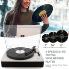 LP&NO.1 Record Player wirelessTurntable with Built-in Speakers and USB Play&Recording Belt-Driven Vintage Phonograph Record Player 3 Speed for Entertainment and Home Decoration(Light Gray)