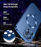 Magnetic for iPhone 15 Pro Max Case [Compatible with MagSafe][Built-in Camera Lens Protector] Slim Soft Silicone Bumper Shockproof Metallic Luster Phone Case (Blue)