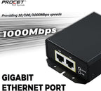 PROCET Gigabit PoE++ Injector 90W, IEEE802.3 af/at/bt Compliant 10/100/1000Mbps Industrial PoE Adapter with Wide Temp -40°F to 149°F, 6KV Surge Protection, 50-5V DC Jack/ 2PIN Input, PT-PSE109GBRO-D