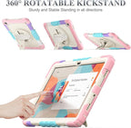 SEYMAC stock Case for Samsung Galaxy Tab A9+ Plus 11'', Full-Body Drop Protection Case with Screen Protector Pencil Holder [360° Rotating Hand Strap] &Stand, Yellowish+Pink