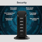 Charger Block 6 in 1 Upoy, 40W USB C Charger 3A, Charging Hub with 5 USB Ports(Shared 6A) for Multiple Electronics, USB Charging Station Multiports, Universal Desktop Phone Charger Travel Ready, Black