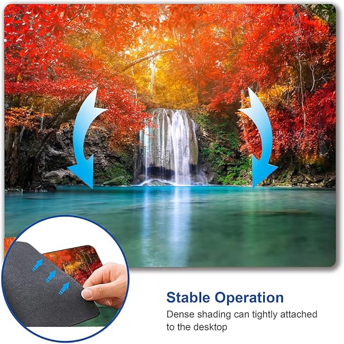 Mouse Pad, Natural Landscape Mouse Mad, Square Waterproof Mouse Pad Non-Slip Rubber Base MousePads for Office Laptop, 9.5"x7.9"x0.12" Inch(Waterfall in Autumn Forest)