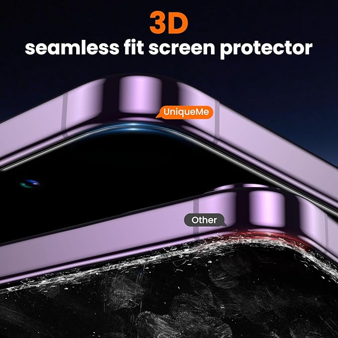UniqueMe for iPhone 14 Pro Screen Protector - [Military Grade Shatterproof & 9H+ Hardness] Screen Protector 14 Pro Tempered Glass Full Coverage Protection, Easy Installation, 2 Packs