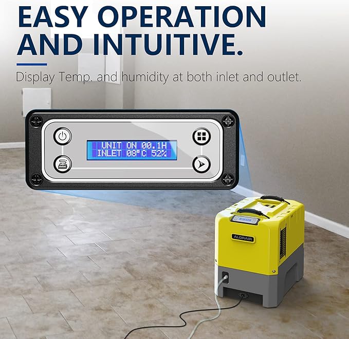 ALORAIR 180 PPD Commercial Dehumidifier with Pump Drain Hose, LGR Dehumidifiers for Basement Warehouse & Job Sites, Crawl Space Dehumidifier for Water Damage Restore, 5-Year-Limited Warranty, Yellow
