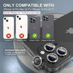 Choiche [3+1 for iPhone 14 Pro/iPhone 14 Pro Max Camera Lens Protector Bling, 9H Tempered Glass Camera Cover Screen Protector Metal Ring Decoration Accessories (Glitter-Black)
