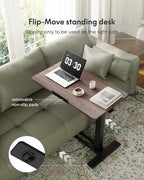 FLEXISPOT H7 PRO Mobile Standing Desk Adjustable Overbed Table Pneumatic with Wheels 90°Tiltable Portable Laptop Desk Rolling Computer Cart Foldable Bedside Table(27.6" W x 15.7" D, Rustic Brown)