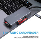 USB C SD Card Reader,5- in-1 Aluminum Thunderbolt 3 Memory Card Reader for CF, SD/SDHC,TF/Micro SD/MS/M2,CompactFlash Card for iPhone 15/16/Pro Max Android Windows MacBook