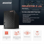 Asustor Drivestor 2 Lite AS1102TL, 2 Bay NAS, 1.7GHz Quad Core, 1GbE Port, 1GB RAM DDR4, Personal Private Cloud, Backup for Home & Small Office, Network Attached Storage(Diskless)