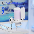 FEELWORLD VM1 White Gaming PC USB Microphone Condenser Mic with Noise Cancellation Mute RGB Light, Computer Accessories Gifts for Gamer YouTube Twitch Podcast Streaming Recording Online Chat PS4 PS5