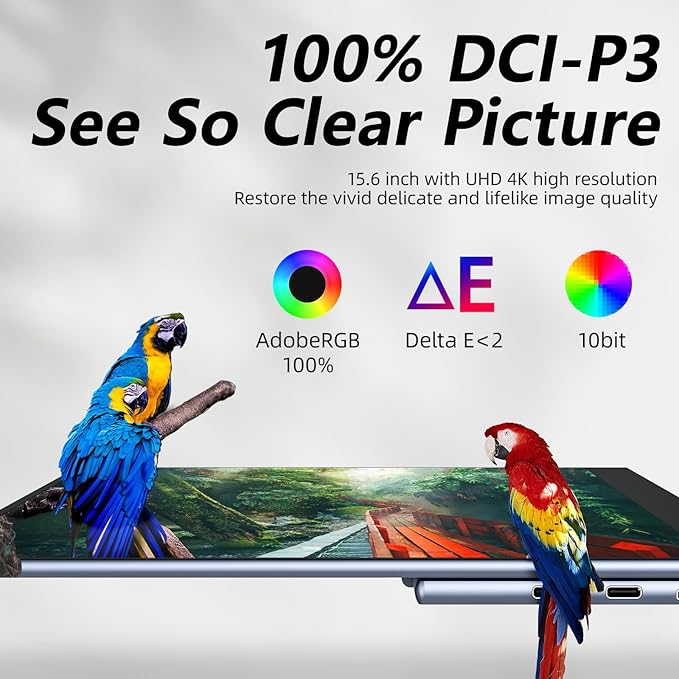 Portable Monitor OLED 15.6 Inch Touchscreen 4K UHD 3840X2160 100% DCI-P3 100000:1 Multi-Touch HDR USB-C HDMI Travel Monitor for Laptop with Kickstand & SleeveCase