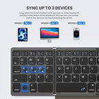 Foldable Bluetooth Keyboard, Portable Full Size Folding Keyboard with Large Touchpad, Numeric Keypad, PU Leather, Wireless TravelKeyboard for Windows iOS Android Mac(Grey)