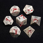 Metal Dice Set D&D, HNCCESG Polyhedral Dice 7 Piece Dice Dragon Metallic DND Dice Set for Dungeons and Dragon RPG Tabletop Game(Matte Silver Red Dragon)