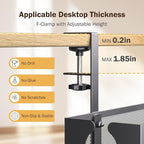 DELAMU Under Desk Cable Management Tray, No Drill Metal Mesh Cable Management Under Desk with F-Clamp Mount & 2 Open Holes, Cord Organizer for Home Office, 1 Pack, Black