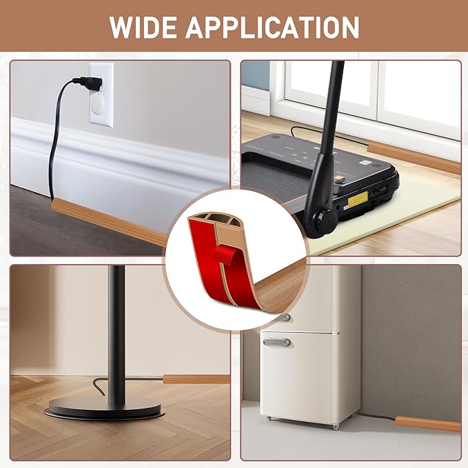 Floor Cord Cover Self Adhesive Cord Hider Floor Extension Cord Covers for Floor Power Cord Protector Cable Management Prevent Cable Trips Cable Cavity 0.59" W x 0.31" H (Light Brown Wood, 20Ft)