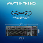 Logitech G915 X Wired Mechanical Gaming Keyboard, Double-Shot PBT Keycaps, Fully Programmable Keys, RGB Backlit Mac/PC Gaming Keyboards, Aluminum Finish, GL Tactile Switches, Black