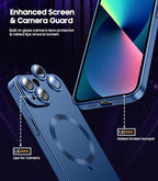 Magnetic for iPhone 13 Case [Compatible with MagSafe][Built-in Camera Lens Protector] Slim Soft Silicone Bumper Shockproof Metallic Luster Phone Case (Blue)