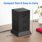 Power Strip Tower with Multiple Outlets, 10 Ft Extension Cord Flat Plug with 12 AC Outlets 4 USB Ports (2 USB C), Power Tower Surge Protector with Individual Switches for Home Office Dorm Room, Black