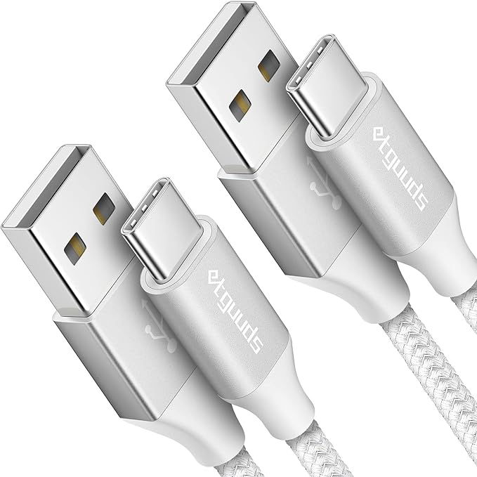 etguuds 4ft USB A to USB C Cable 3A Fast Charging, 2-Pack USB A to USB Type C Charger Cord for iPhone 16 15 Pro/Pro Max/Plus, for Samsung Galaxy S24 S23 S22 S21 S20 S10 A55 A54 Flip Note, Moto, White