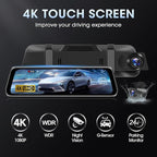 4K WiFi Rear View Mirror Camera 10’’ Mirror Dash Cam Front and Rear w Super Night Vision Dash Cam Mirror w 64G TF Card WiFi App Loop Recording G Sensor Waterproof Reversing Camera