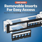 Everest Media 12-Port Keystone Patch Panel (1-Pack) - Removable 6-Port Panels - with 89D Wall Mount Bracket - Vertical/Horizontal Installation - 8 Blank Keystone Jack Inserts Included