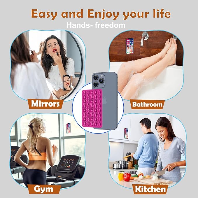 Silicone Double Sided Suction Phone Case Mount, Detachable Hands Free & Strong Grip Holder for Selfies & Videos, Compatible iPhone Android (Rose Red, 1Pack)