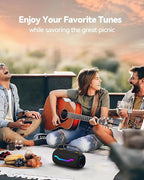 Portable Bluetooth Speaker with Light, Loud Sound and Deep Bass, IPX6 Waterproof, Up to 18H Playtime, TWS Pairing, Support Bluetooth/AUX/USB/TF Card for Home, Party, Outdoor and Travel (Black)