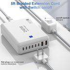 240W Fast Charging Blocks, 8-Port Charging Station for iPhone/Ipad/MacBook, 6C2A PD GaN Charger Box, USB Tower Hub 5ft Braided Power Cord with On/Off Switch, Flat Plug, Travel Essentials