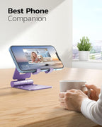 Nulaxy Dual Folding Cell Phone Stand, Fully Adjustable Foldable Desktop Phone Holder Cradle Dock Compatible with iPhone 17 16 15 14 13 12 11 Pro Max Xs Xr X 8, Nintendo Switch, All Phones - Purple