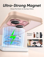 MAGIC JOHN for iPhone 15 Case 360° Rotatable Magnetic Invisible Stand, Fit for MagSafe 15 Phone Case, 16FT Military Grade Shockproof for iPhone Case with Kickstand, Rose Gold