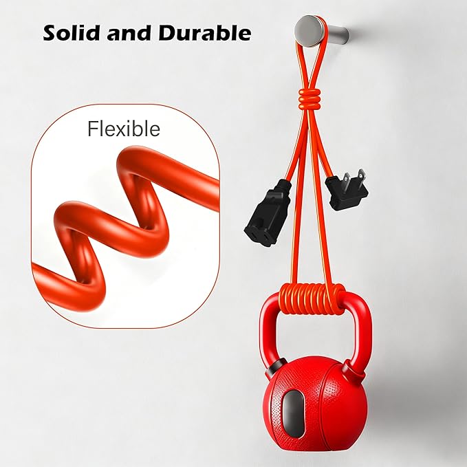 90 Degree 2 Prong Polarized Outdoor Power Extension Cord 75 FT, Angled Low-Profile Plug, 16 Gauge 125V SJTW Waterproof Long Cable for Home Office Lawnmower Garden Tools Lights, ETL+Ties-Bright Orange
