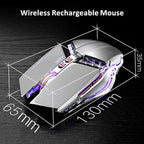 TENMOS T12 Wireless Gaming Mouse Rechargeable, 2.4G Silent Optical Wireless Computer Mice with Changeable LED Light for Laptop PC, 7 Buttons, 3 Adjustable DPI (Silver)