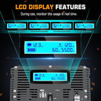 5500 Watt Power Inverter 12V DC to 110V 120V Converter for Family RV Off Grid Solar System Car with Type-C Ports 3 AC Power Outlets Dual USB Ports LCD Display Wireless Remote Control