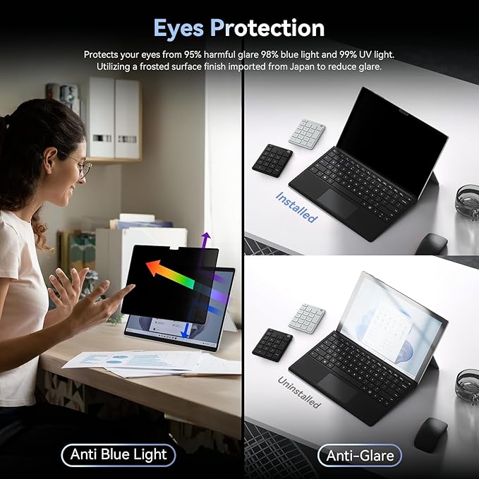 Privacy Filter Compatible with Microsoft Surface Pro 7 Plus/Pro 7/Pro 6/Pro 5/Pro 4/Pro 3, Easy On/Off 12.3 Inch Removable Anti Spy Glare Blue Light Privacy Screen