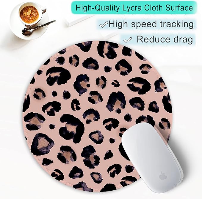 ITNRSIIET Round Mouse Pad with Stitched Edge Premium-Textured Waterproof Non-Slip Rubber Base Desktop Protection Mat Diameter 8.7 inches, Leopard Black Purple