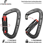 FresKaro UIAA Certified 25KN Auto Locking Climbing Carabiner Clips, Twist Lock, and Heavy Duty Carabiners for Rock Climbing, Rappelling, and Mountaineering, D Shaped