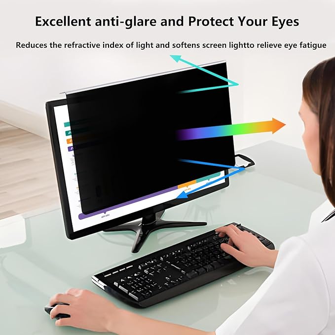 [2 Pack Computer Privacy Screen Shield Compatible for 23.6/23.8/24 Inch 16:9 Widescreen Desktop Monitor - Anti Glare & Blue Light Filter - Hanging Design for Easy On/Off