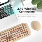 KNOWSQT Wireless Keyboard and Mouse Combo, Light Milktea 100 Keys 2.4 GHz Round Keycap Typewriter Ctue Keyboards, USB Receiver Plug and Play, for Windows, PC, Laptop, Computer, Desktop