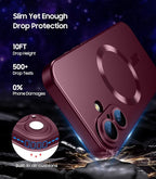 Magnetic for iPhone 16 Plus Case [Compatible with MagSafe][Built-in Camera Lens Protector] Slim Soft Silicone Bumper Shockproof Metallic Luster Phone Case (Burgundy)