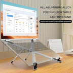 Junfire Foldable Laptop Stand for 17.3 inch, Aluminum Stable Ergonomic Laptop Riser with 6-Levels Height Adjustment, Fits with MacBook Air, MacBook Pro, HP, Dell, Lenovo (Up to 17.3'')-Sliver