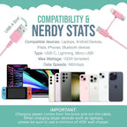 Smartish USB-C/Lightning Cable for iPhone 16/15/14 - Crown Joule - 6 Foot Universal Fast Fabric Wrapped Charging Cable w/Micro-USB - Apple MFi Certified for iPhone 13/12/SE/iPad/AirPods/Android - Pink
