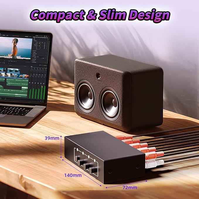 3.5mm Aux + RCA L/R Audio Splitter 1 in 4 Out, BolAAzuL 4-Way Stereo Audio Distributor Box 4-Channel Stereo RCA Splitter 1x4 for DVD Player, Game Console, Headphones, Speaker - w/Power