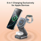 5-in-1 Wireless Charger for MagSafe, AC ISLAND Portable Travel Charging Station, 15W Max Fast Foldable Magnetic Stand, Evolved for iPhone 16/15/14/13 Series, Apple Watch, AirPods (with 35W Adapter)