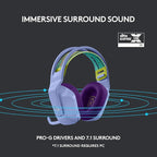 Logitech G733 LIGHTSPEED Wireless Gaming Headset with suspension headband, LIGHTSYNC RGB, Blue VO!CE mic technology and PRO-G audio drivers - Lilac