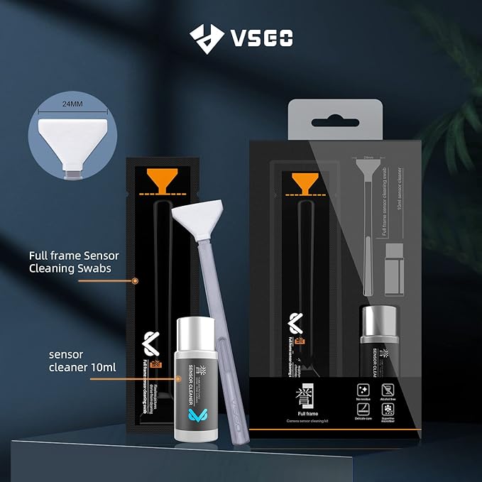 VSGO VS-S03E Full Frame Sensor Cleaning Kit, 12pcs Sensor Swabs & 10ml Cleaner, Compatible with Sony, Nikon, Canon FF CCD CMOS