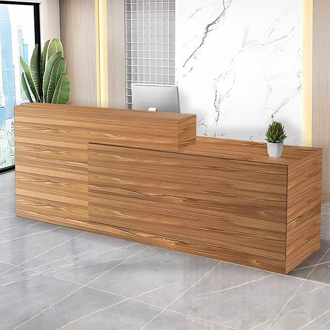Reception Desk with Counter Modern Checkout Counter with Lockable Drawer Keyboard Tray Receptionist Desk for Office Salon Reception Table I Right 71inch/180cm